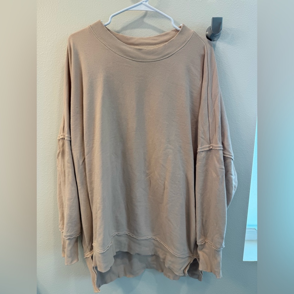 Casual Tan Oversized Sweatshirt